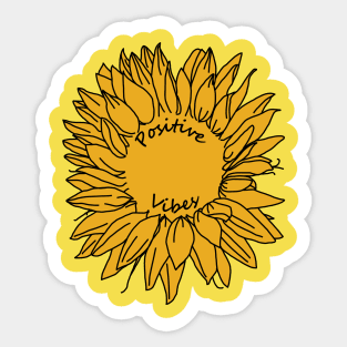 Positive Vibes Sunflower Line Drawing Sticker